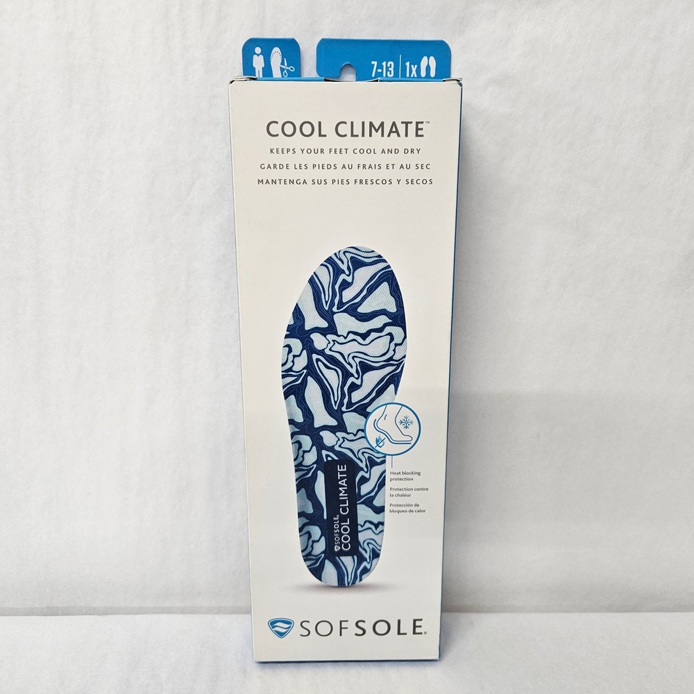 Sof Sole Cool Climate Men's Insoles Trim to Fit Size 7-13 Blue White Marble NEW